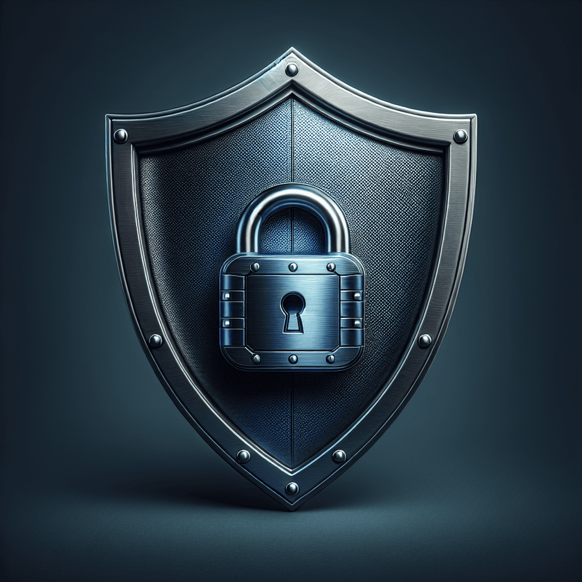 A robust shield with a closed padlock symbol on the front, representing data protection and security.